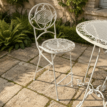 Silla alta plegable de jardín con respaldo floral calado