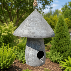Nichoir à oiseaux champignon en métal à suspendre