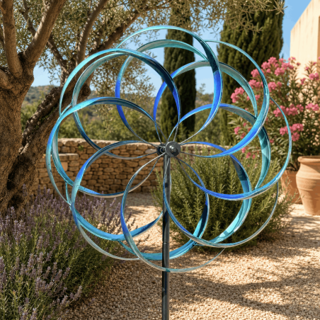 Molino decorativo de jardín azul y turquesa