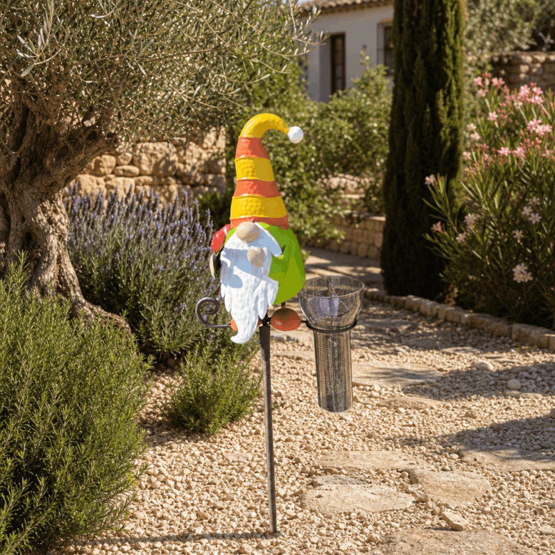 Pluviómetro de jardín con gnomo y estaca – 125 cm