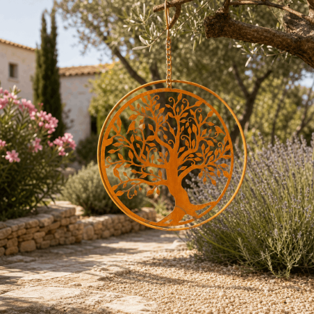 Árbol de la vida colgante en metal oxidado – 30 cm
