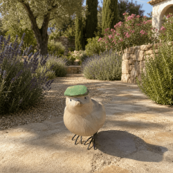 Pájaro decorativo de resina con boina verde – 9 cm