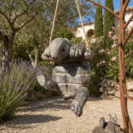 Tortuga colgante de resina gris – Decoración 13 cm