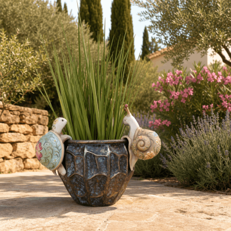 Lot de 2 accroche-pots en résine tortue et escargot