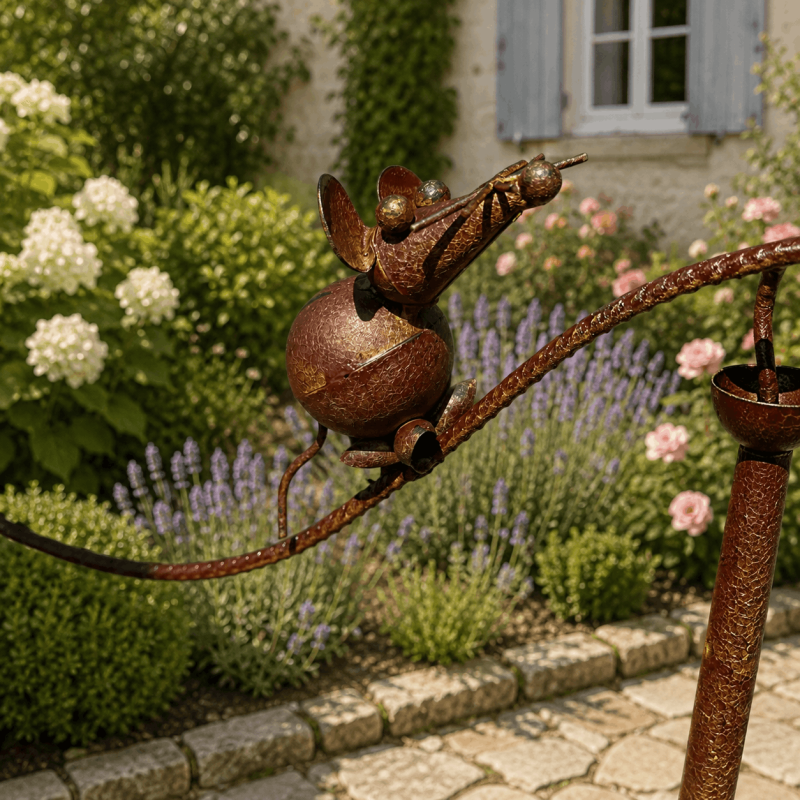 Decoración de jardín con movimiento de gato y ratones
