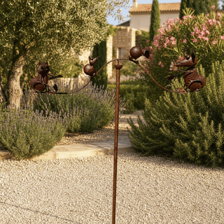 Móvil de jardín gato y ratones de metal 154 cm