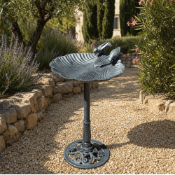 Gran baño para pájaros de hierro fundido con cuenco en forma de concha Ø 48 cm