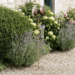 Pluviómetro decorativo para clavar con 2 búhos de metal – Al. 112 cm