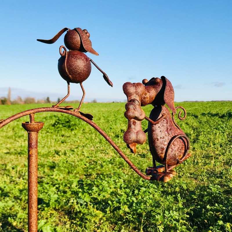 Balancín de perros para jardín en hierro oxidado