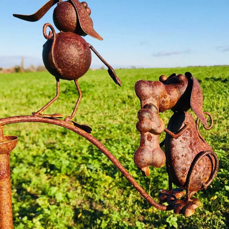Balancín de perros para jardín en hierro oxidado