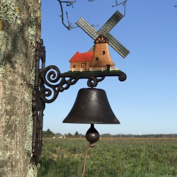 Gran campana decorativa de puerta en hierro fundido 40 cm con diseño de molino
