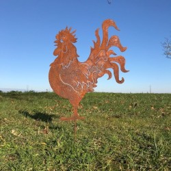 Gallo decorativo de metal oxidado para jardín