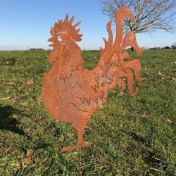 Gallo decorativo de metal oxidado para jardín