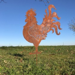 Gallo decorativo de metal oxidado para jardín