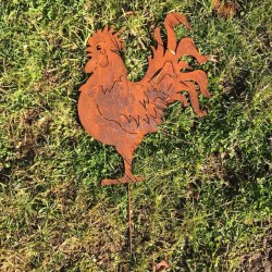Gallo decorativo de metal oxidado para jardín