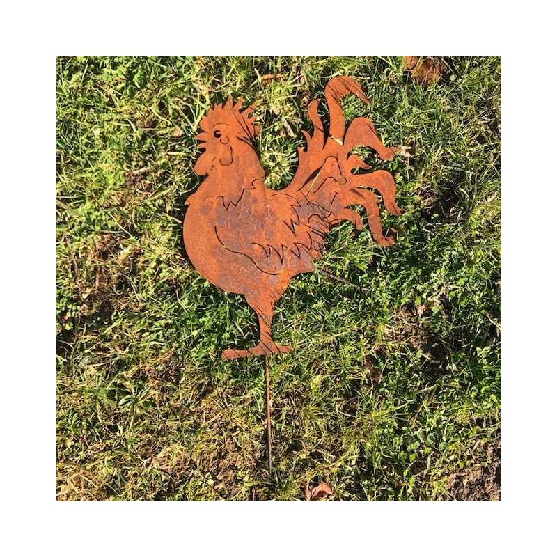 Gallo decorativo de metal oxidado para jardín