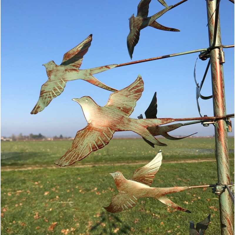 Éolienne De Jardin Moulin à Vent Verte Motif Oiseau Hauteur 233 cm vue de la patine 