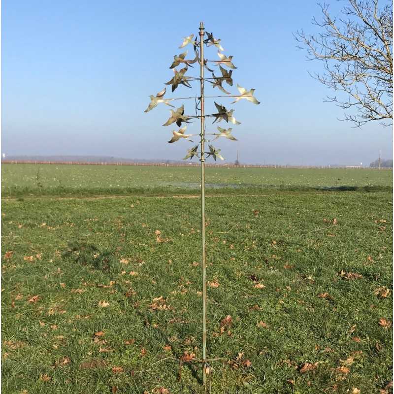 Éolienne De Jardin Moulin à Vent Verte Motif Oiseau Hauteur 233 cm vue entière 