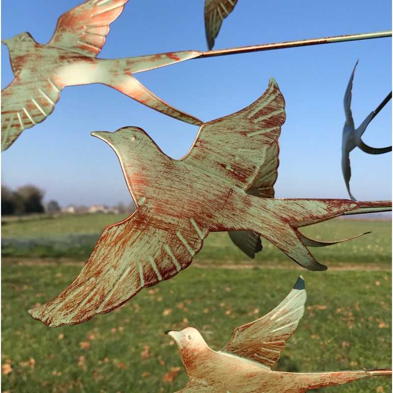 Éolienne De Jardin Moulin à Vent Verte Motif Oiseau Hauteur 233 cm