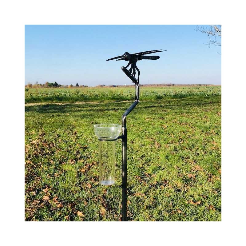 Pluviómetro de jardín de acero inoxidable con libélula – 134 cm