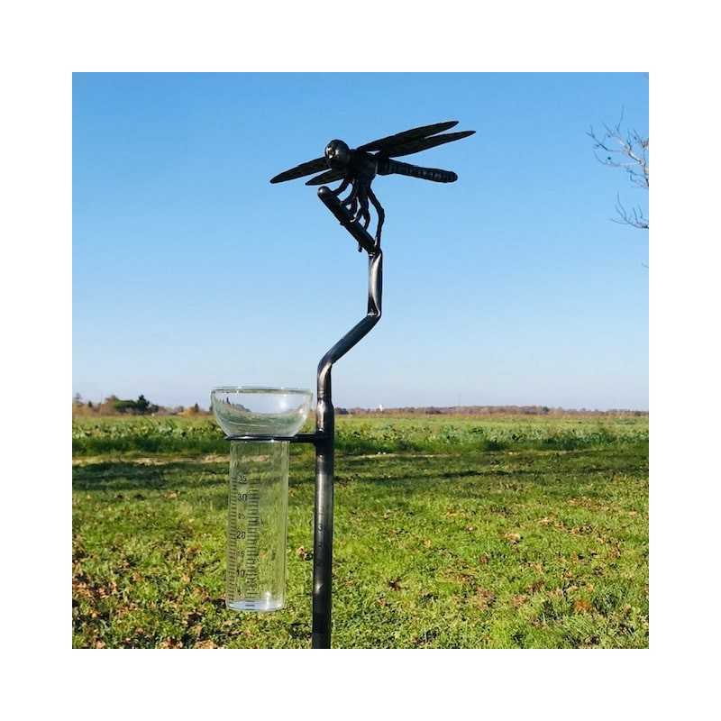 Pluviómetro de jardín de acero inoxidable con libélula – 134 cm