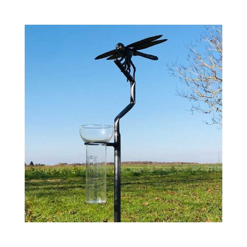 Pluviómetro de jardín de acero inoxidable con libélula – 134 cm