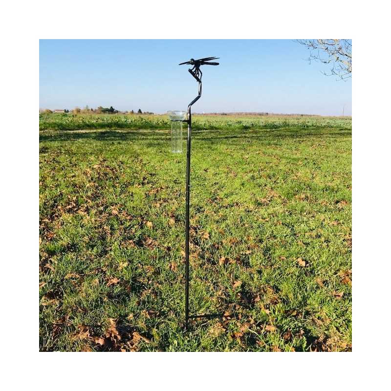 Pluviómetro de jardín de acero inoxidable con libélula – 134 cm