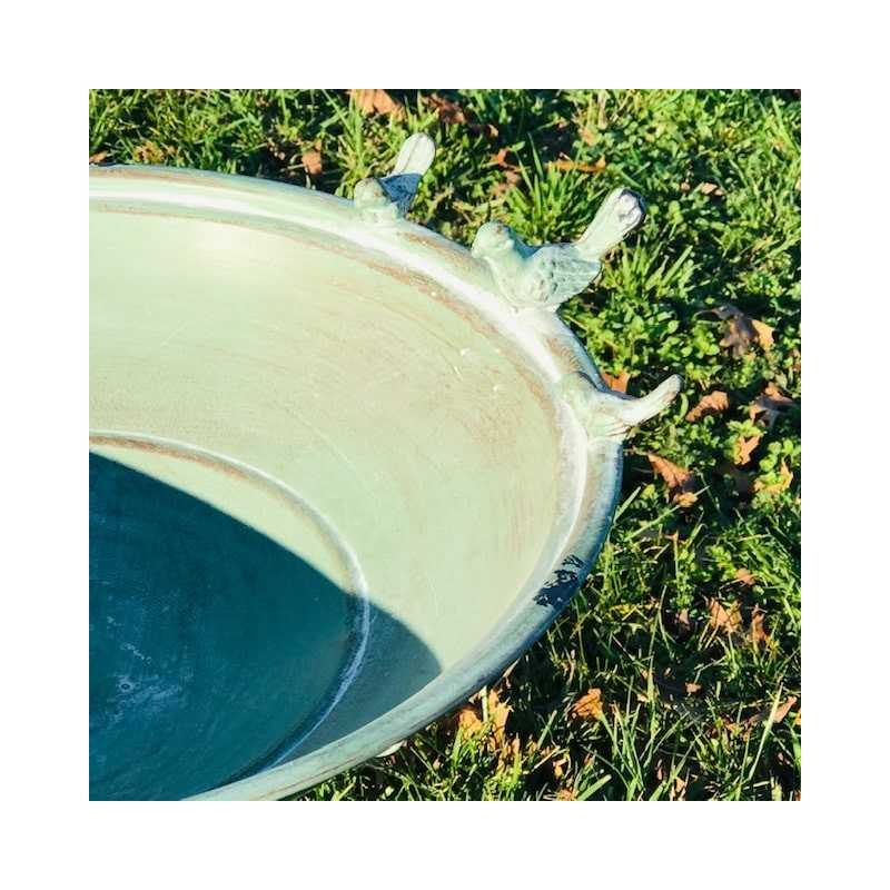 Magnifique Bain d'oiseau mangeoire en métal hauteur 76 cm vue des 3 oiseaux