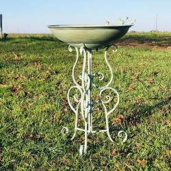 Bañera para pájaros de metal verde patinado