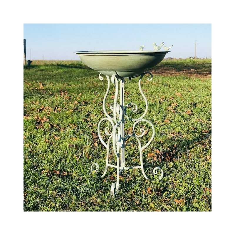 Bañera para pájaros de metal verde patinado
