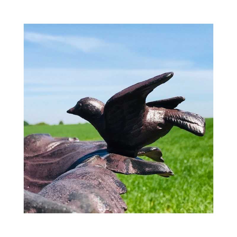 Grande Mangeoire Bain d'oiseau en Fonte Feuille De Vigne marron H-83cm