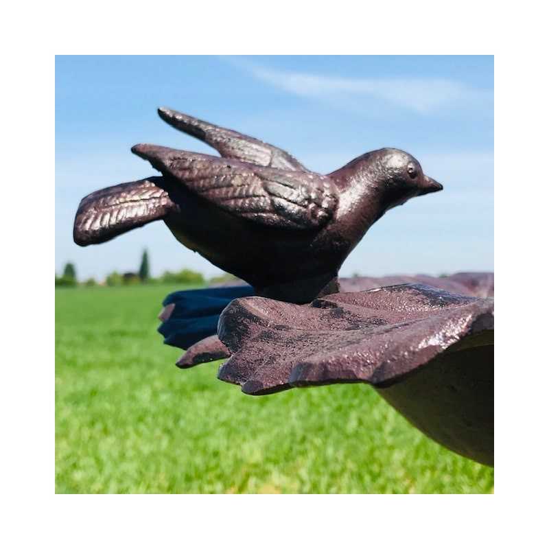Grande Mangeoire Bain d'oiseau en Fonte Feuille De Vigne marron H-83cm vues des ornements