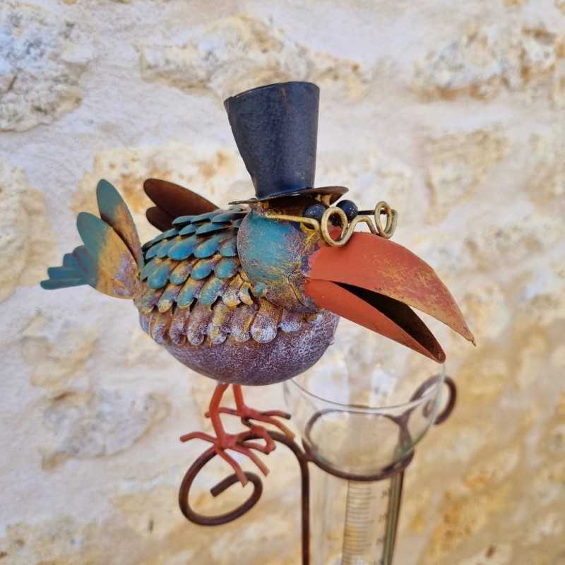 Pluviómetro decorativo con pájaro y sombrero – 145 cm