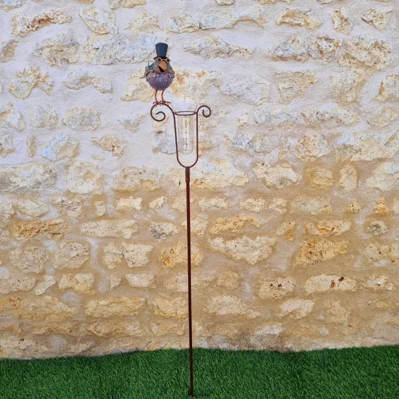 Pluviómetro decorativo con pájaro y sombrero – 145 cm