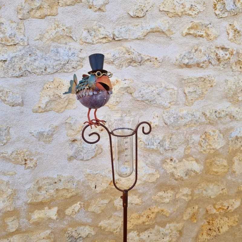 Pluviómetro decorativo con pájaro y sombrero – 145 cm