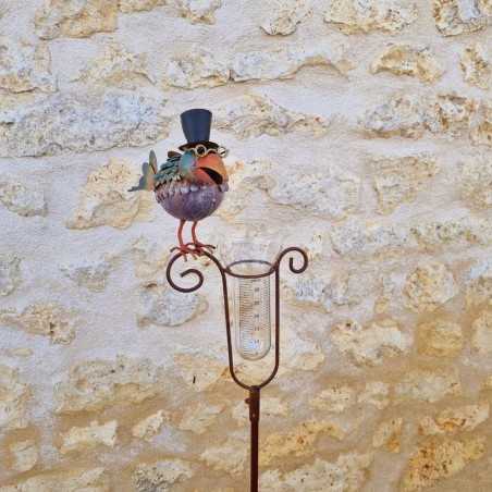 Pluviómetro decorativo con pájaro y sombrero – 145 cm