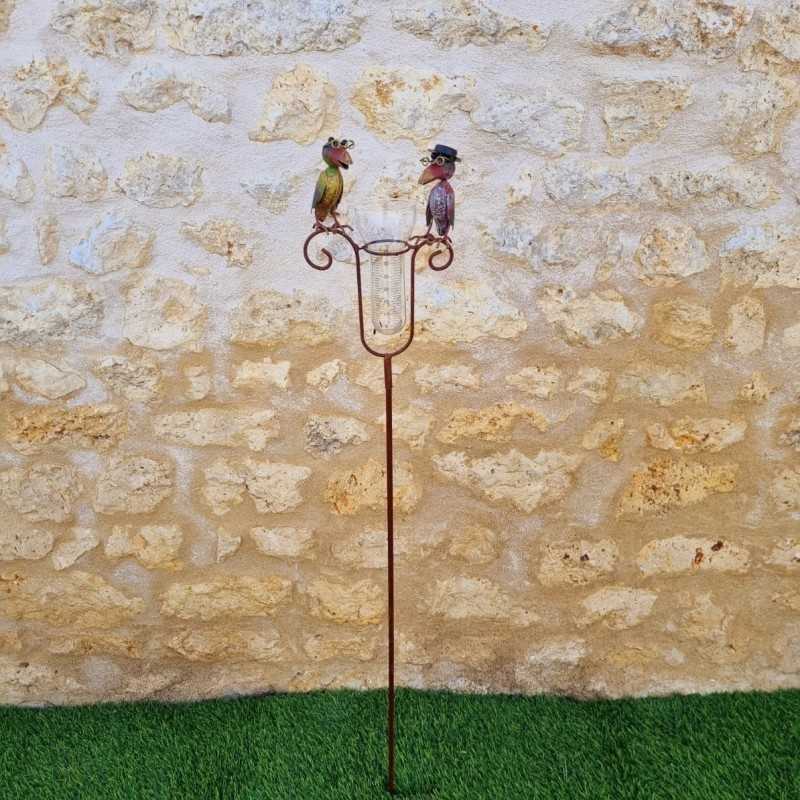 Pluviómetro decorativo con dos cuervos posados – 129 cm