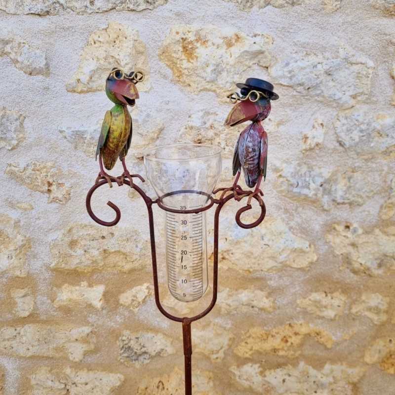Pluviómetro decorativo con dos cuervos posados – 129 cm