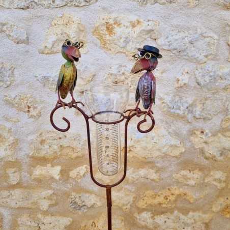 Pluviómetro decorativo con dos cuervos posados – 129 cm