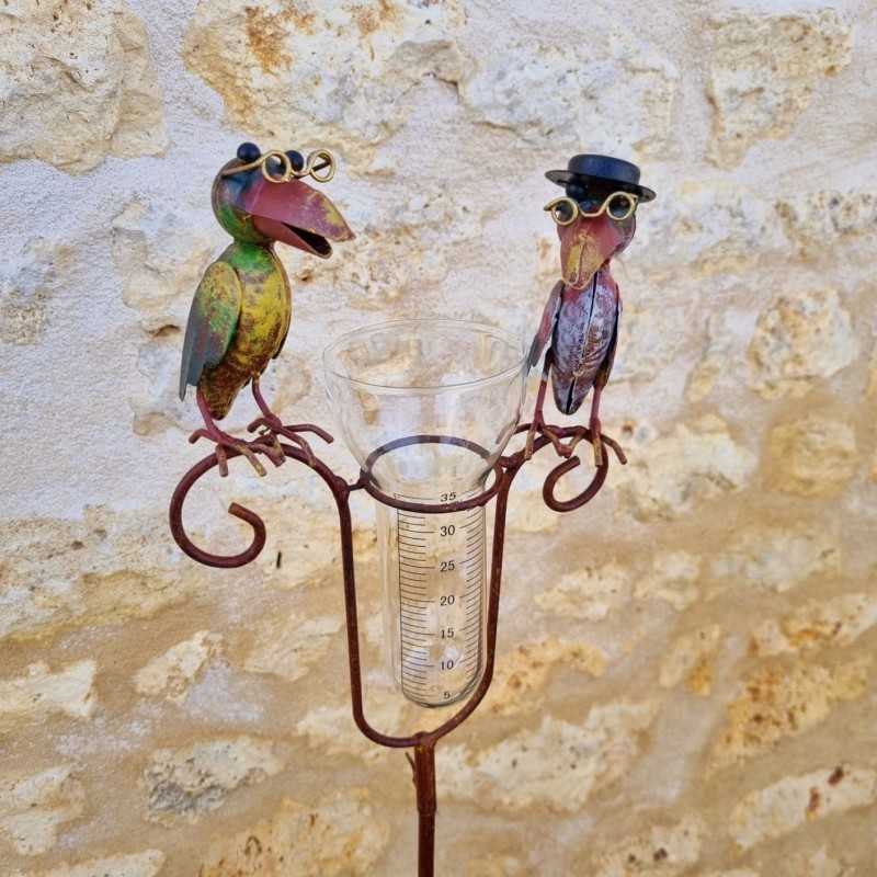 Pluviómetro decorativo con dos cuervos posados – 129 cm