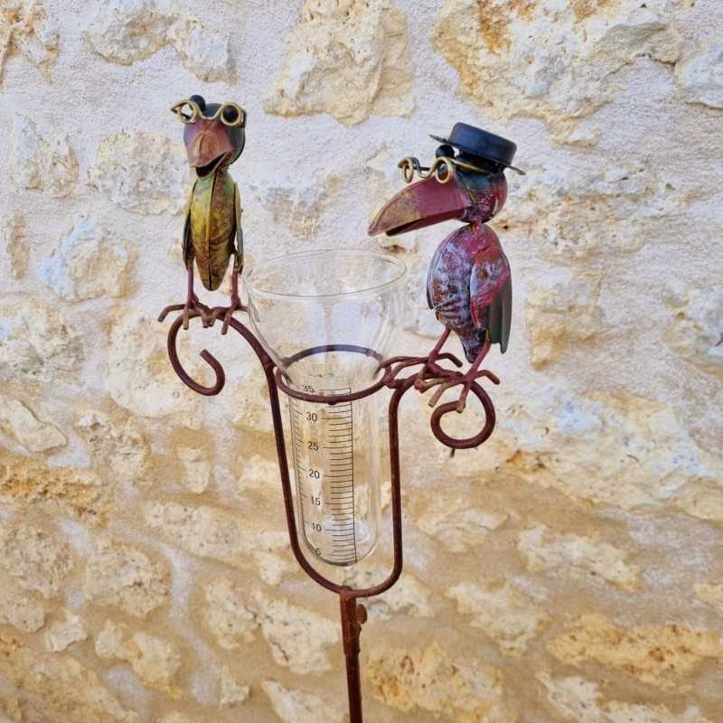 Pluviómetro decorativo con dos cuervos posados – 129 cm