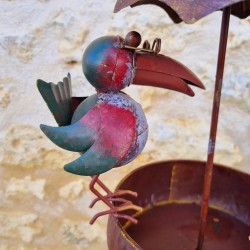 Comedero para pájaros de metal con parasol y dos aves