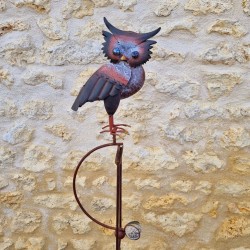 Balancín decorativo de jardín de metal con búho de colores