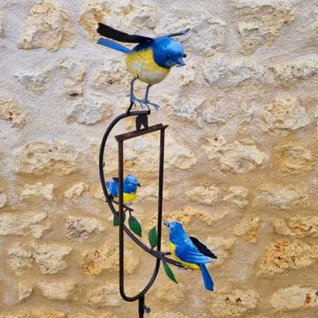 Móvil balancín de jardín con pájaros carboneros azules