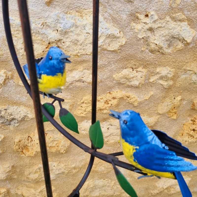 Móvil balancín de jardín con pájaros carboneros azules