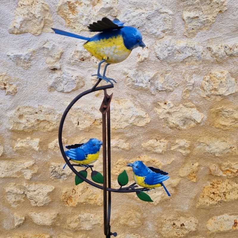 Móvil balancín de jardín con pájaros carboneros azules
