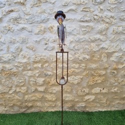 Balancín decorativo de cuervo con sombrero en metal y vidrio