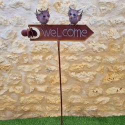 Estaca, tutor decorativo de jardín «Welcome», búho de cuerpo entero