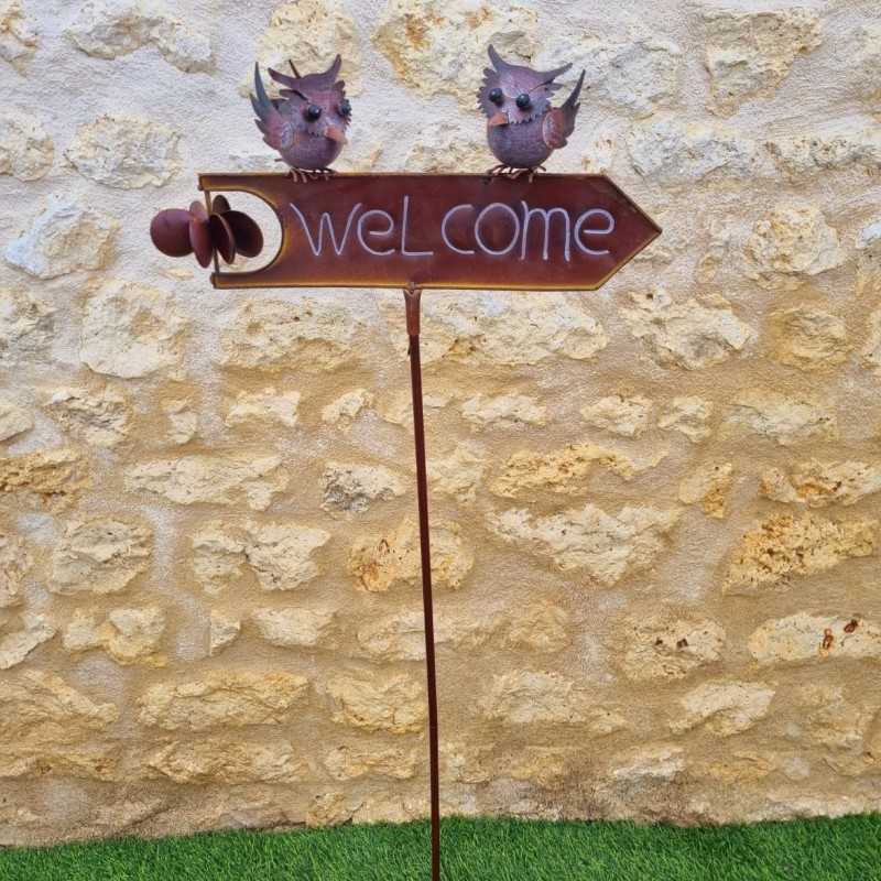 Estaca, tutor decorativo de jardín «Welcome», búho de cuerpo entero