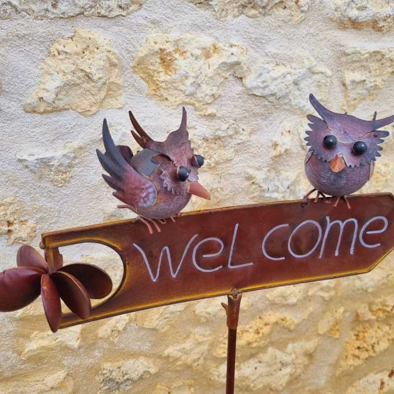 Pic, tuteur décoratif de jardin welcome chouette